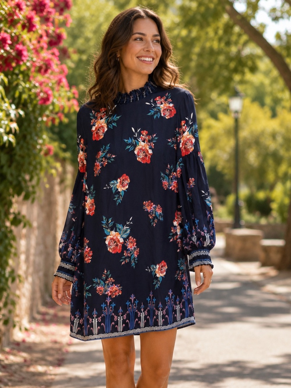 Flying Tomato Navy Floral Mini Dress with Red Roses *read description